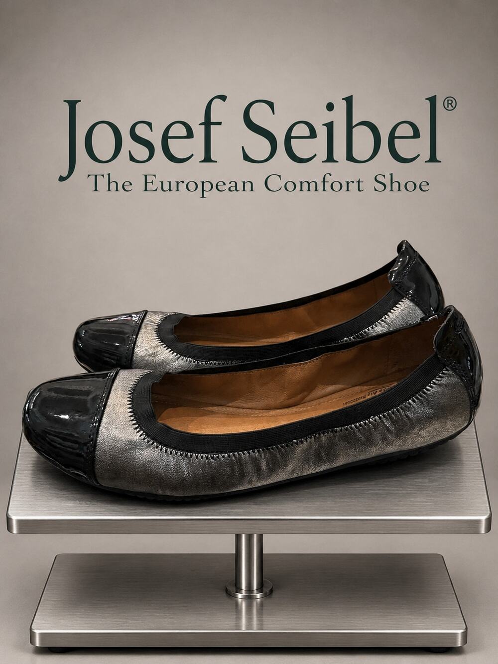 Josef Seibel Pippa Metallic Leather Patent Cap Toe Flats EU 41 US 10